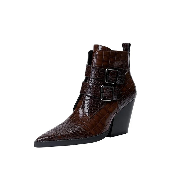 Carmela | Croc Embossed Pointed Toe Western Boots