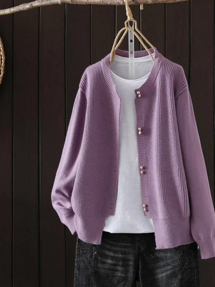 Neva | Ribbed Knit Cardigan with Pearl Buttons