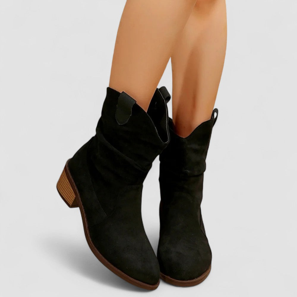 Nelly | Slouchy Pull-Tab Western Boots with Block Heel