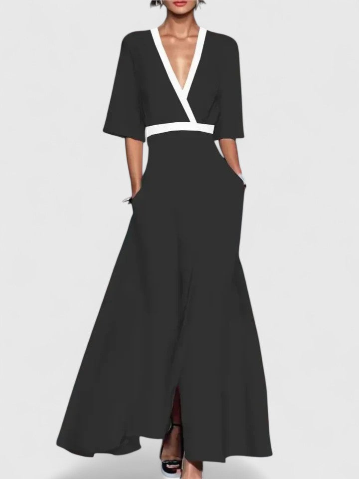 Hattie-Rose | Floral V-Neck Maxi Dress with Sleeves