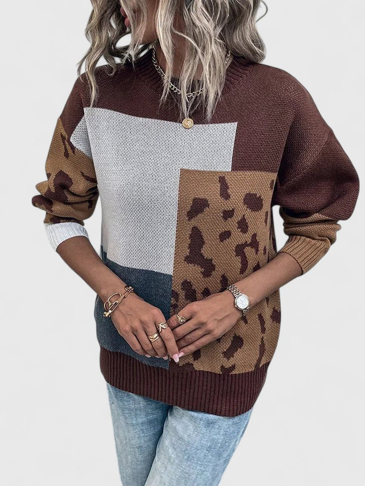 Celandine | Leopard Colorblock Pullover Sweater
