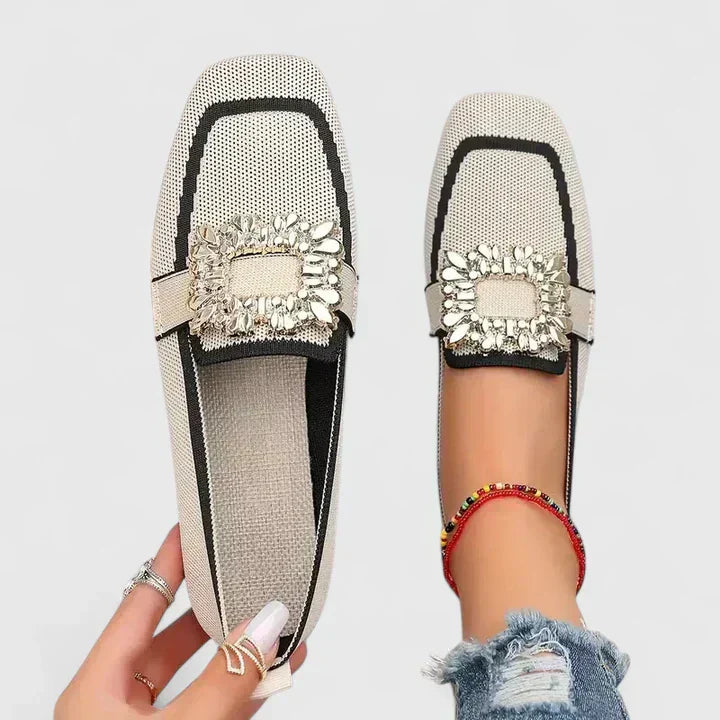 Katharina | Square Toe Loafers with Crystal Buckle