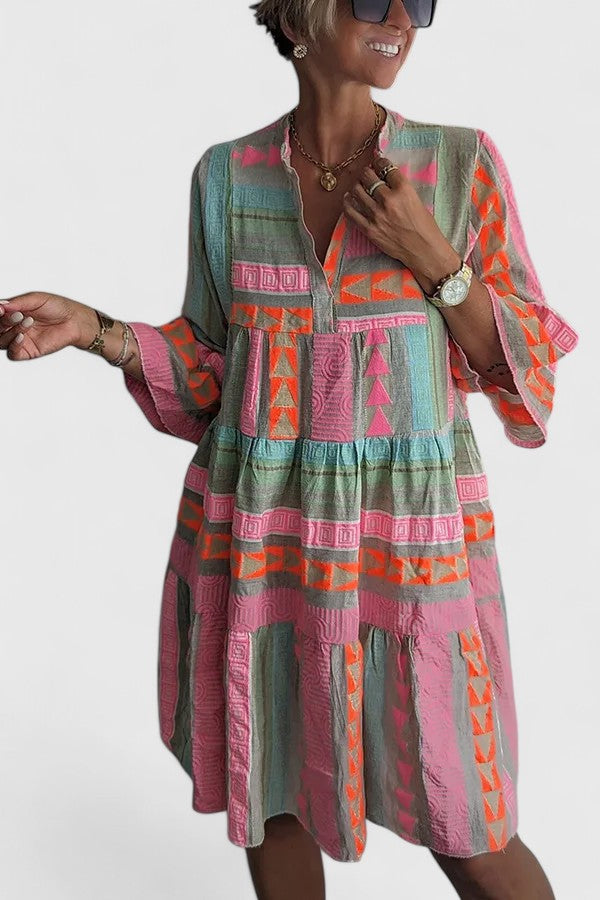Elodina | Pink Geometric Boho Dresses for Women