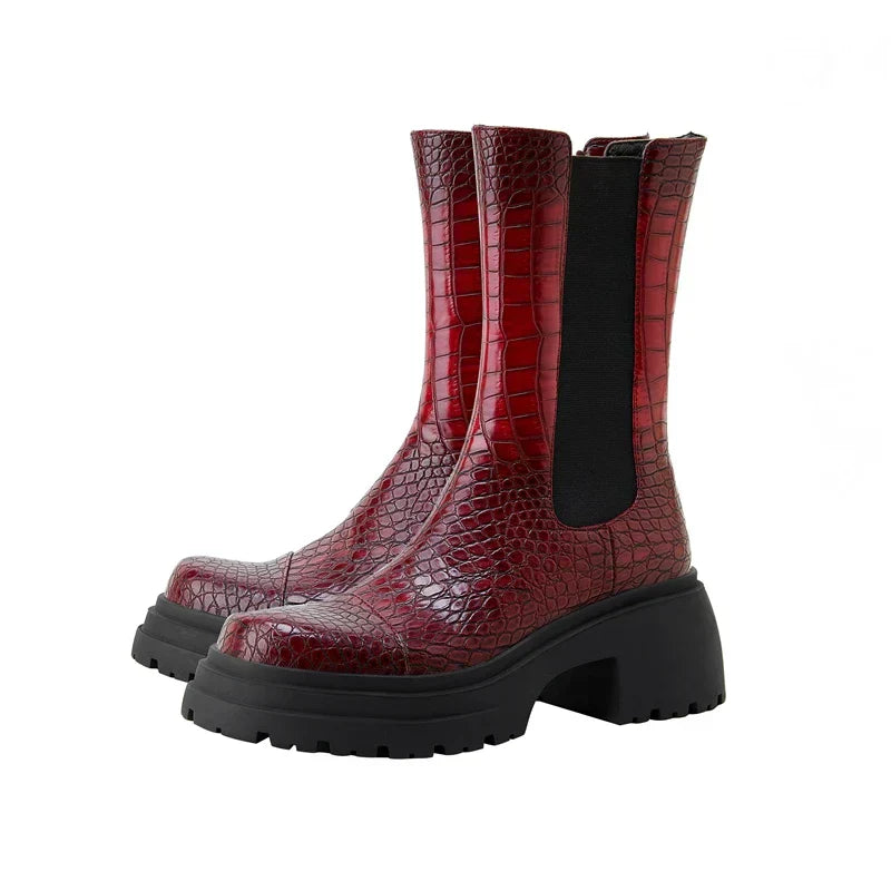 Thelma | Croc Embossed Chelsea Boots with Platform