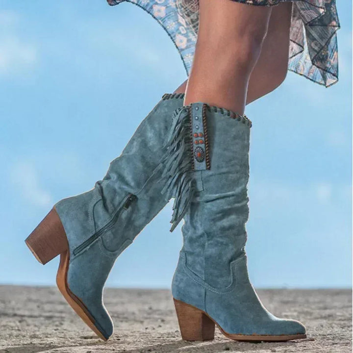 Garnet | Fringe Detail Knee-High Western Boots