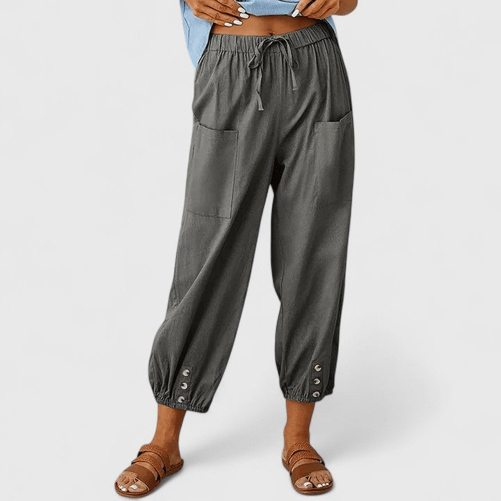Ashanti | Cropped Cotton Linen Pants with Pockets