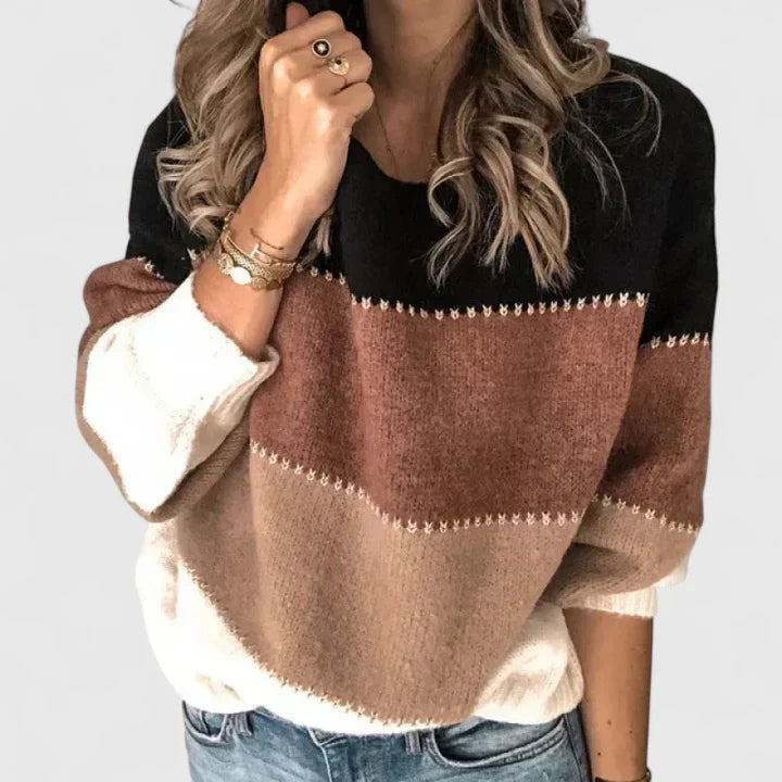 Malak | Color Block Striped Sweater with Long Sleeves