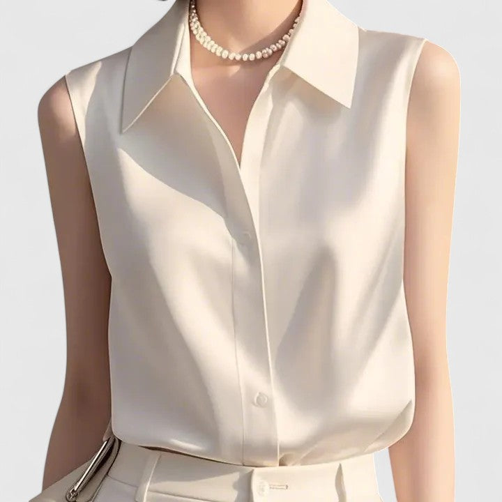 Verna | Sleeveless Satin Blouse with Collar