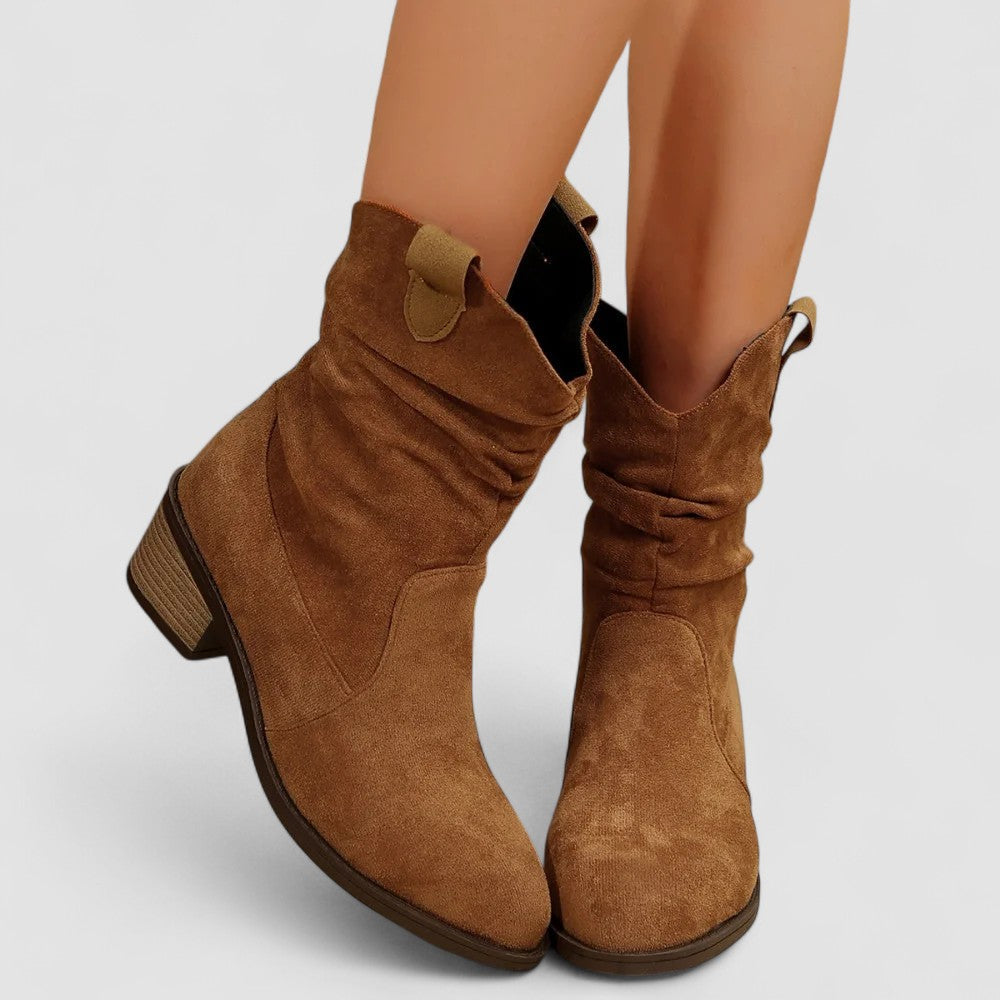 Nelly | Slouchy Pull-Tab Western Boots with Block Heel