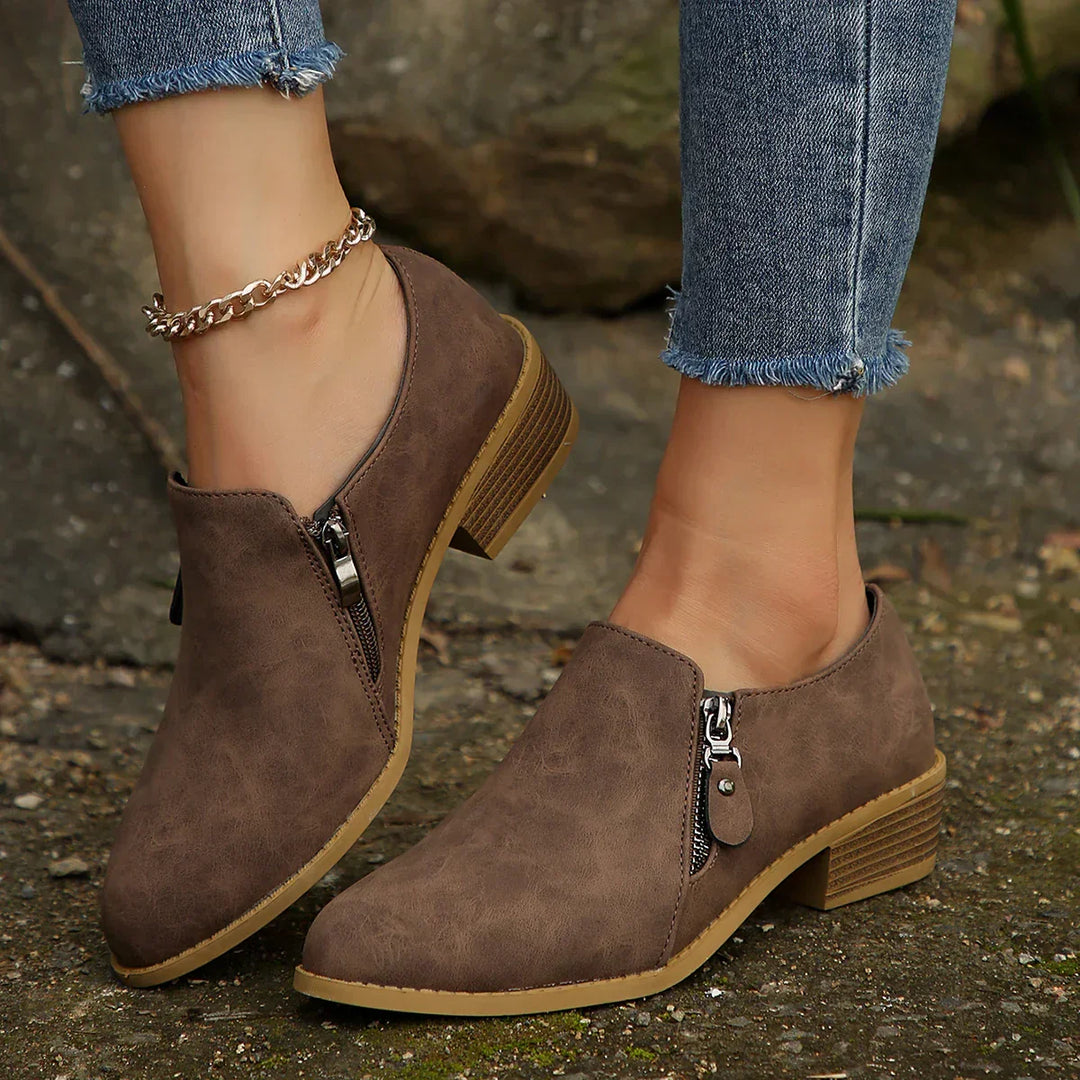 Louise | Slip-On Zipper Ankle Boots with Block Heel