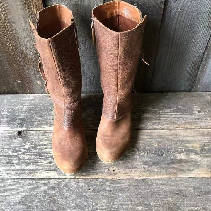 Dawn | Brown Mid-Calf Western Boots with Heel