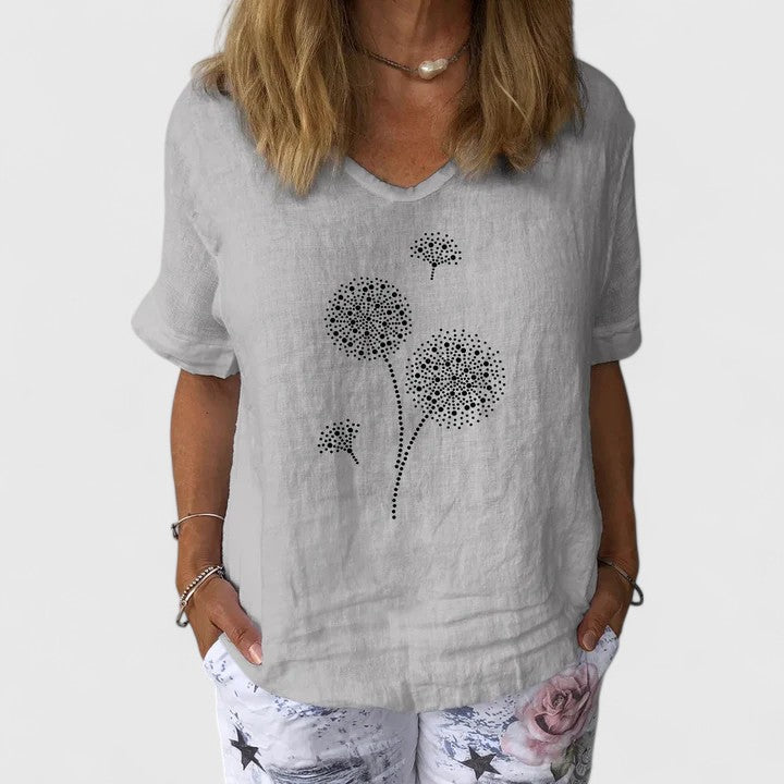 Psyche | Dandelion Print Summer Top with V-Neck