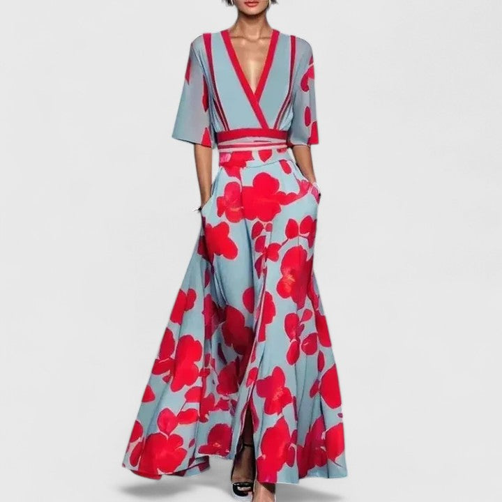 Hattie-Rose | Floral V-Neck Maxi Dress with Sleeves