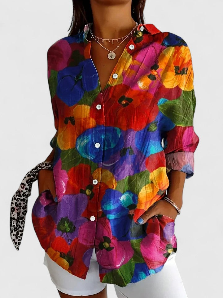 Izzy | Abstract Floral Print Button Up Blouse