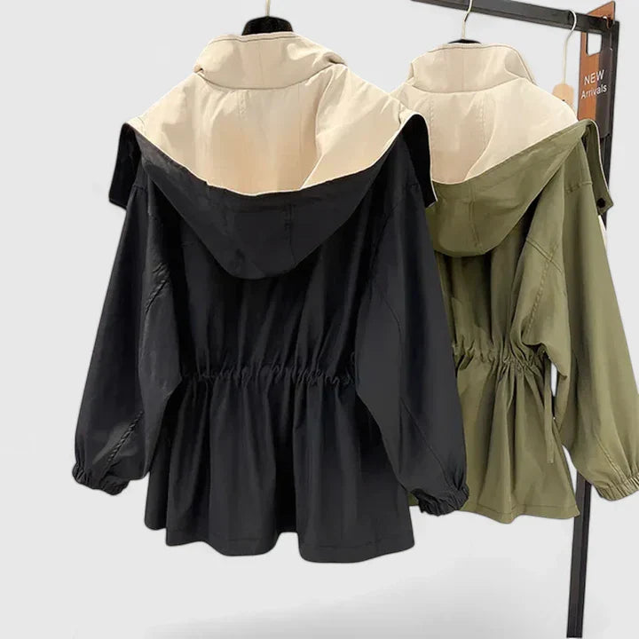 Reta | Oversized Lapel Windbreaker Jacket with Drawstring