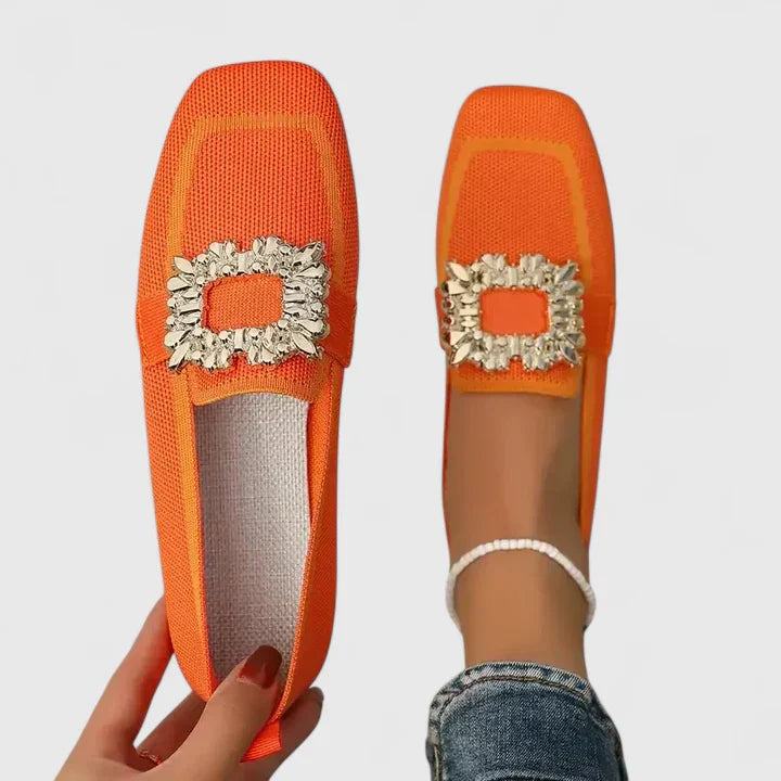 Katharina | Square Toe Loafers with Crystal Buckle