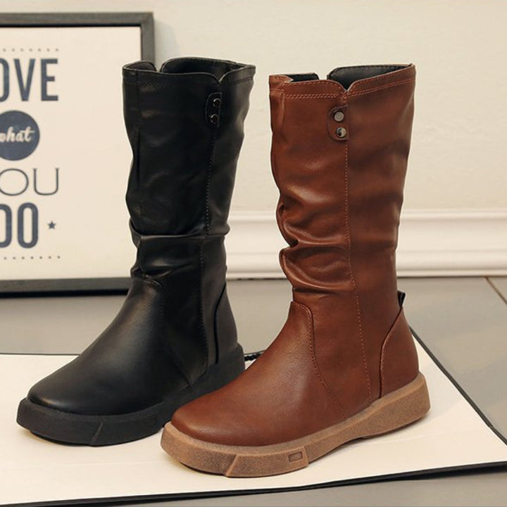 Neoma | Slouchy Mid-Calf Boots with Side Zipper