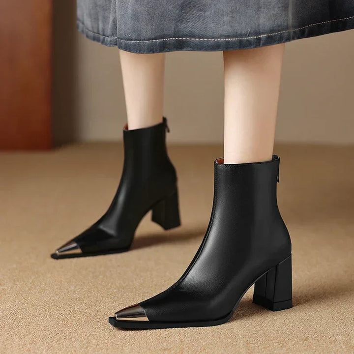Marjolein | Casual Pointed Toe Block Heel Ankle Boots