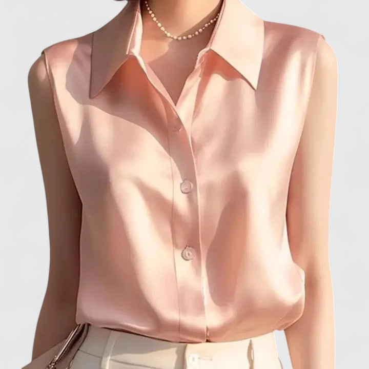 Verna | Sleeveless Satin Blouse with Collar