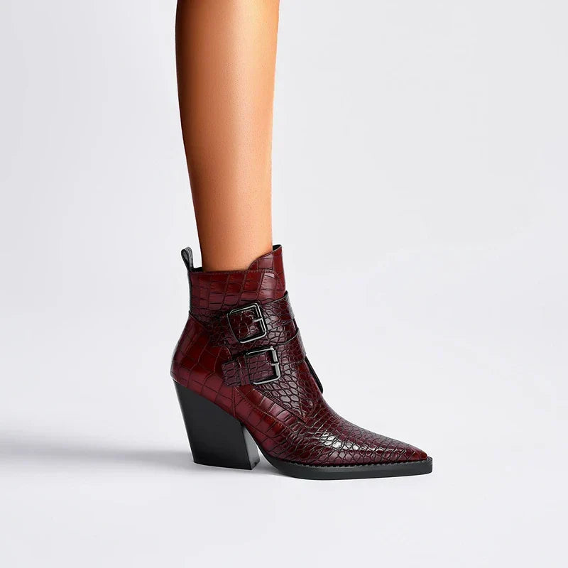 Carmela | Croc Embossed Pointed Toe Western Boots