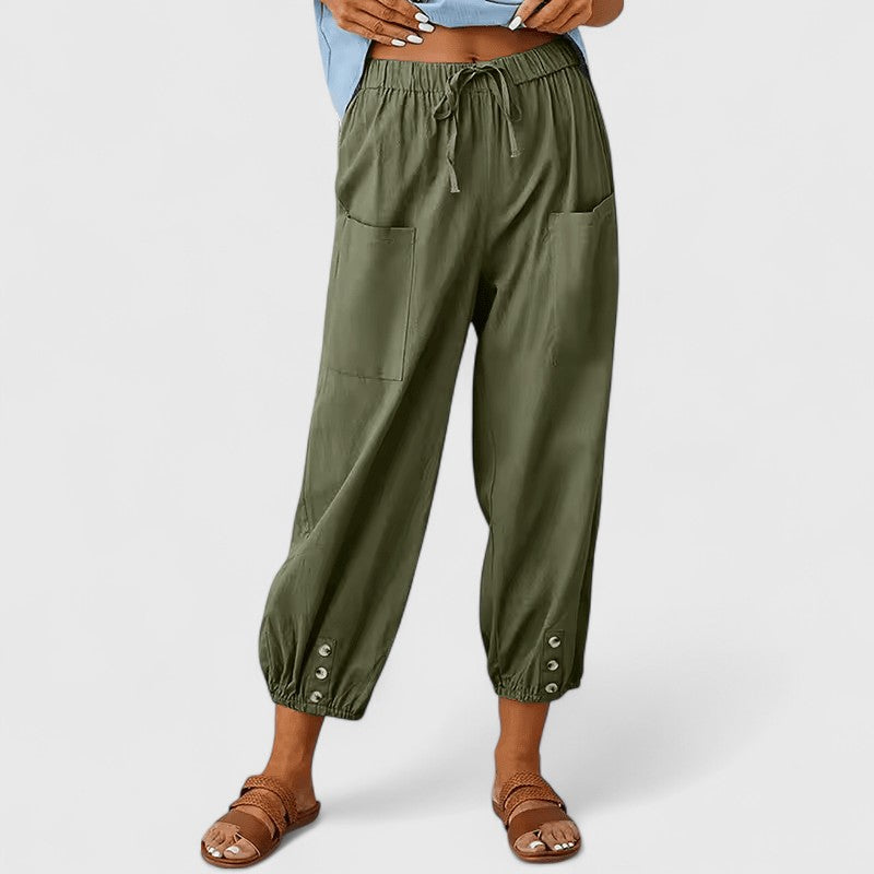 Ashanti | Cropped Cotton Linen Pants with Pockets