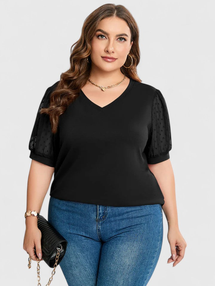 Anjela | V-Neck Sheer Sleeve Top