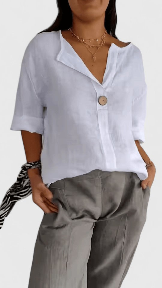 Missy | Loose V-Neck Blouse with Button Detail