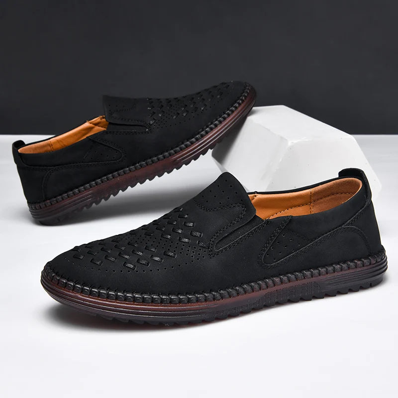 Aaron | Perforated Textured Slip-On Loafers