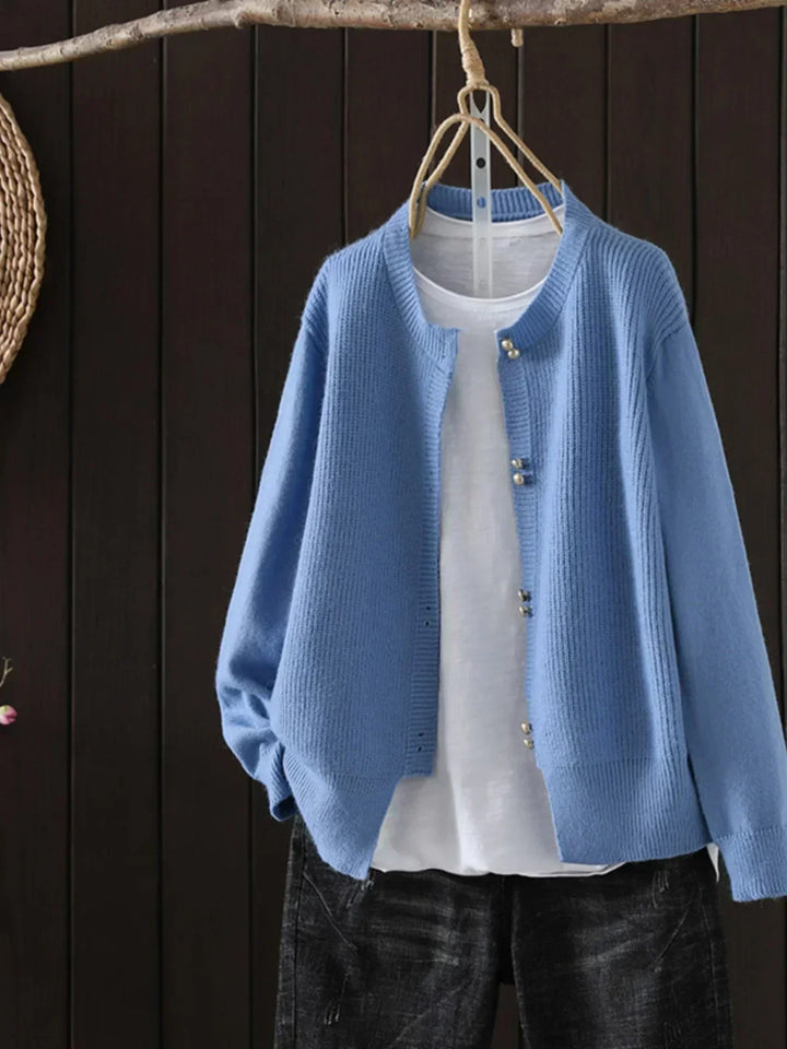 Neva | Ribbed Knit Cardigan with Pearl Buttons