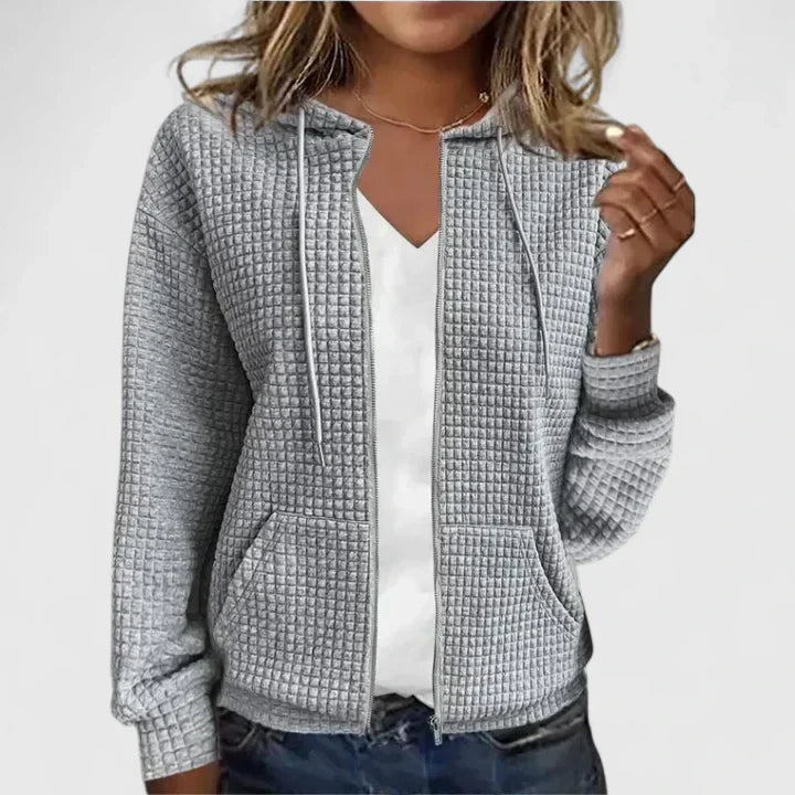 Trudy | Waffle Knit Zip-Up Hoodie Jacket