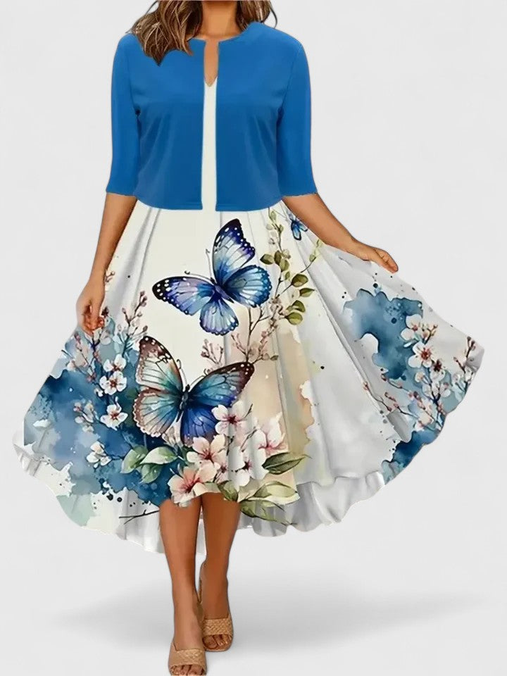 Coraliene | Floral Print Midi Dress with Cardigan