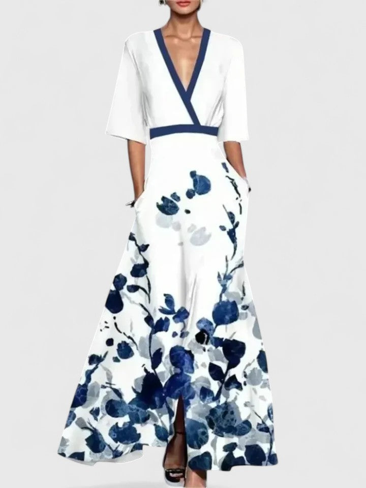 Hattie-Rose | Floral V-Neck Maxi Dress with Sleeves