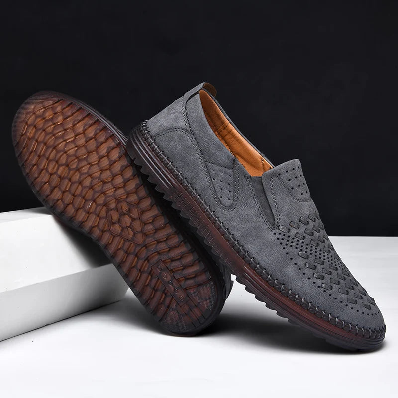 Aaron | Perforated Textured Slip-On Loafers