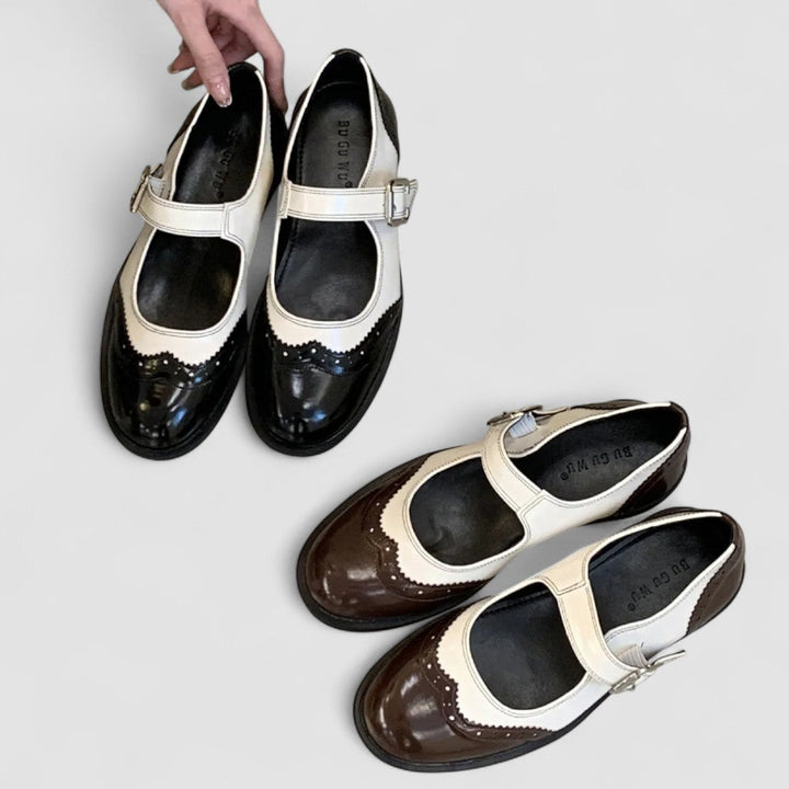 Vidonia | Two-Tone Brogue Mary Jane Shoes with Buckle