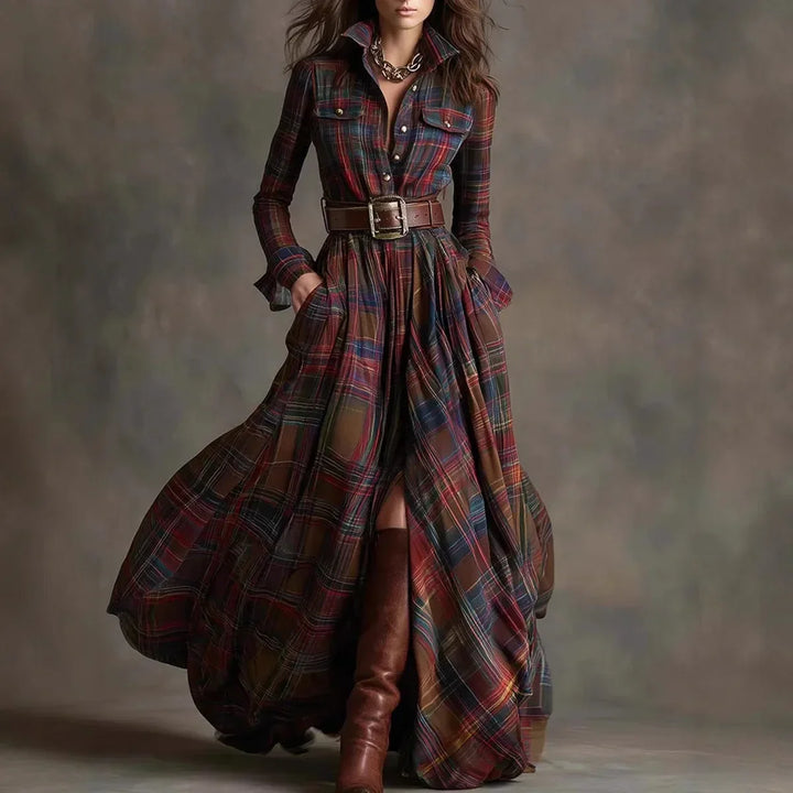 Tessa | Plaid Maxi Shirt Dress with Belt