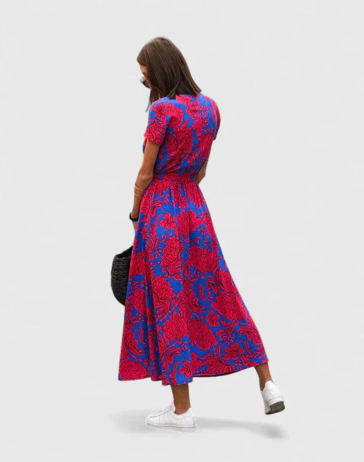 Cleopha | Floral Wrap Midi Dress with Belt