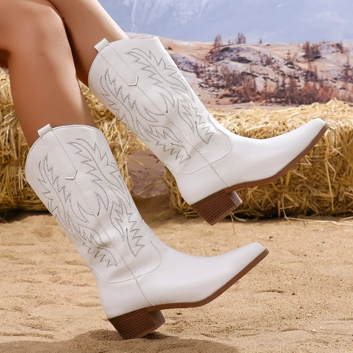 Xaviera | Embroidered Mid-Calf Western Boots