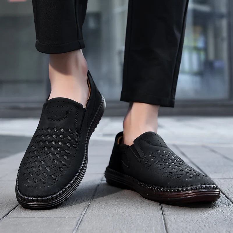 Aaron | Perforated Textured Slip-On Loafers