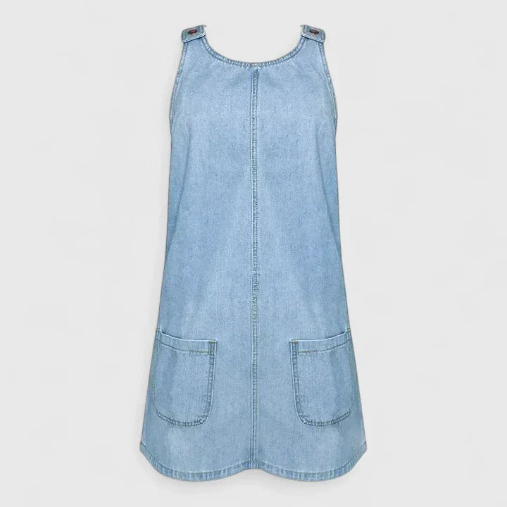 Honora | Light Blue Sleeveless Denim Dress with Pockets