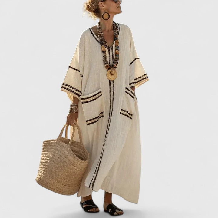 Indigo | Embroidered Bohemian Caftan Maxi Dress