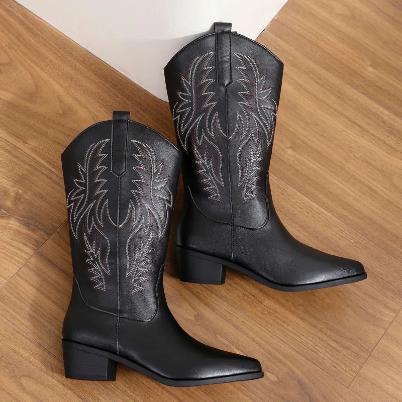 Xaviera | Embroidered Mid-Calf Western Boots