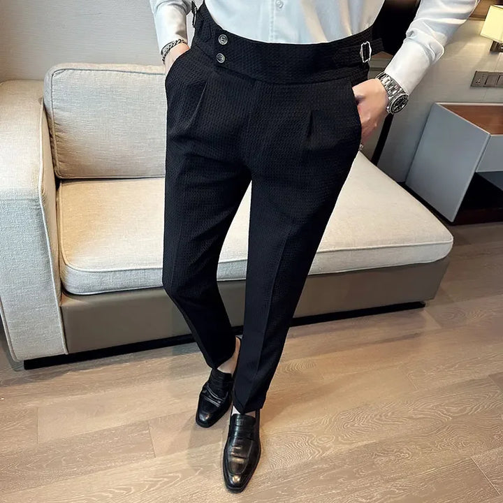 Soren | Textured Pleat Front Trousers