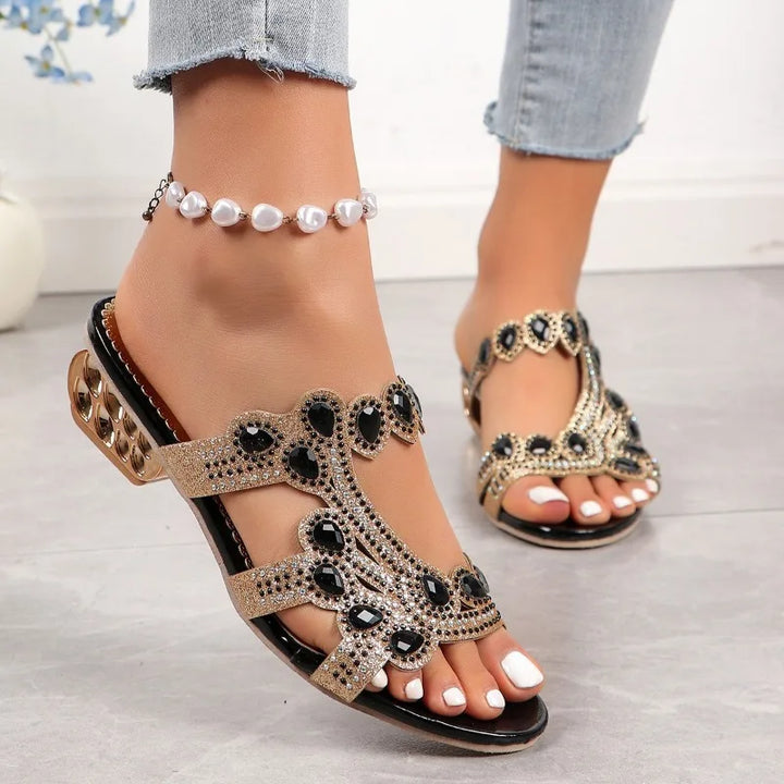 Liviana | Rhinestone Embellished Block Heel Sandals