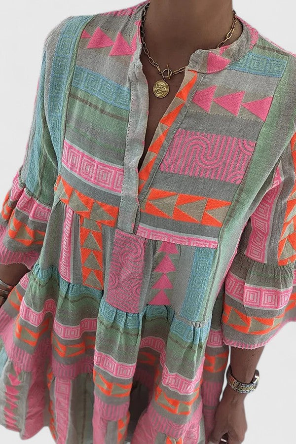Elodina | Pink Geometric Boho Dresses for Women