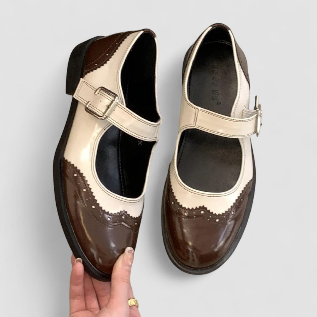Vidonia | Two-Tone Brogue Mary Jane Shoes with Buckle