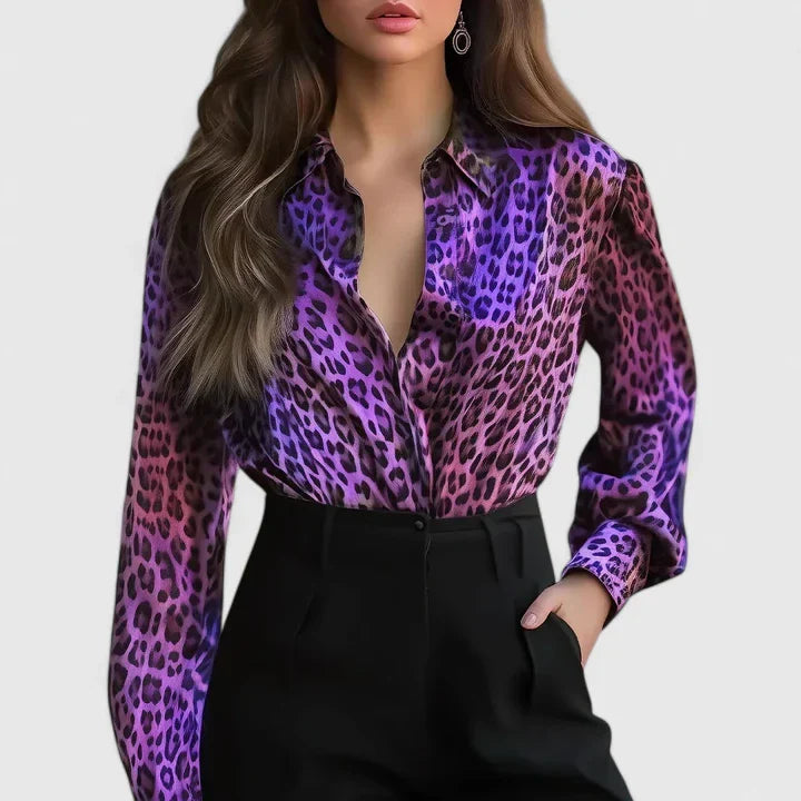 Hilary | Leopard Print Button Up Blouse
