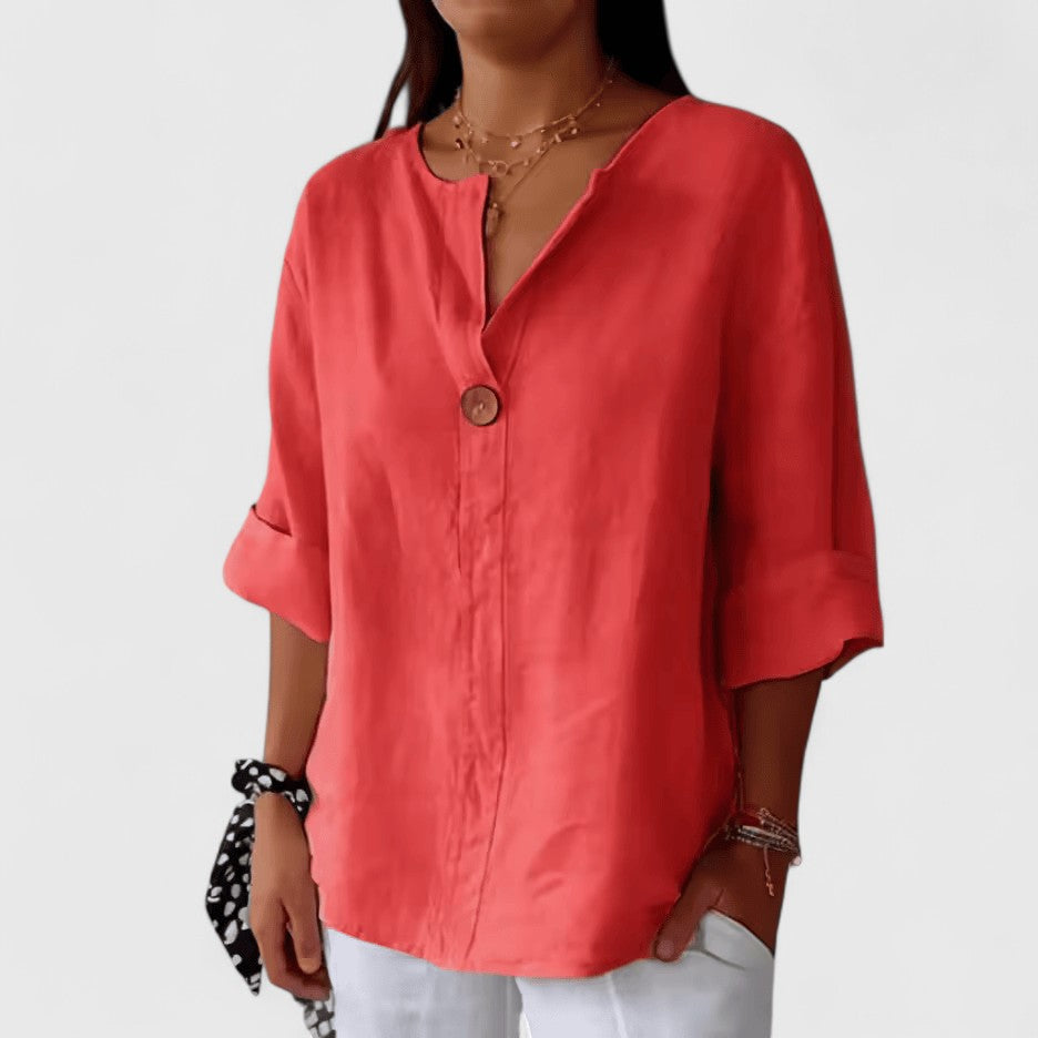 Missy | Loose V-Neck Blouse with Button Detail
