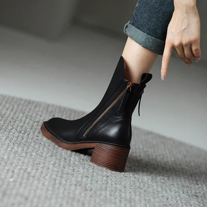 Nyla | Block Heel Ankle Boots with Side Zip