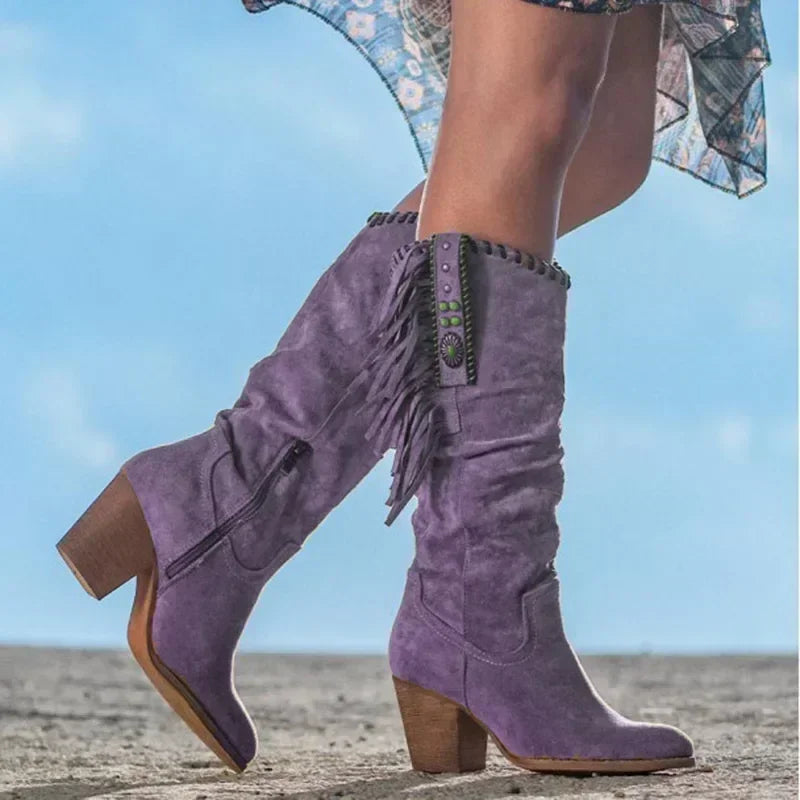 Garnet | Fringe Detail Knee-High Western Boots