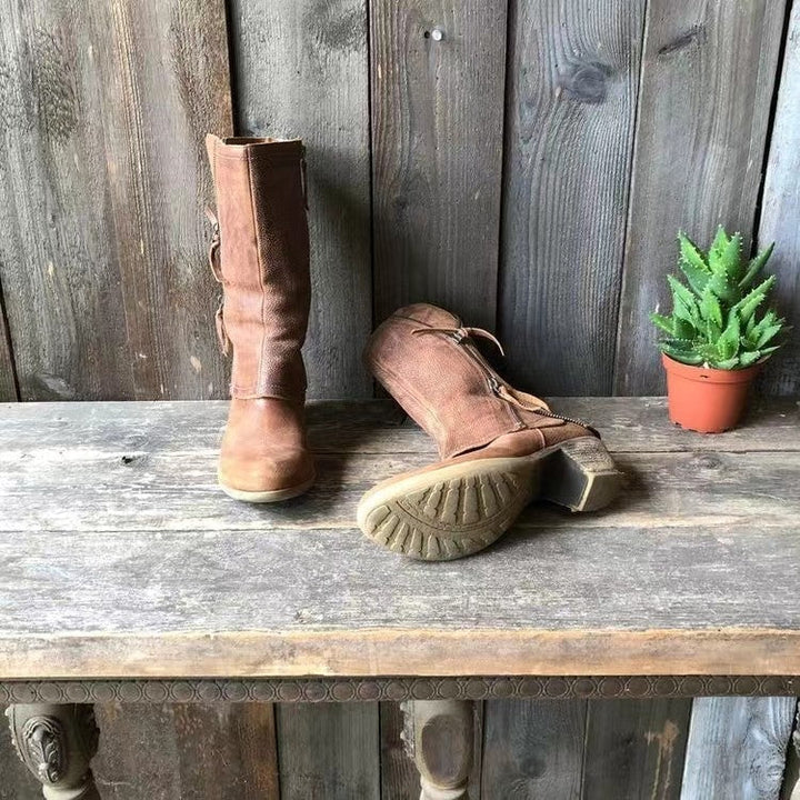 Dawn | Brown Mid-Calf Western Boots with Heel